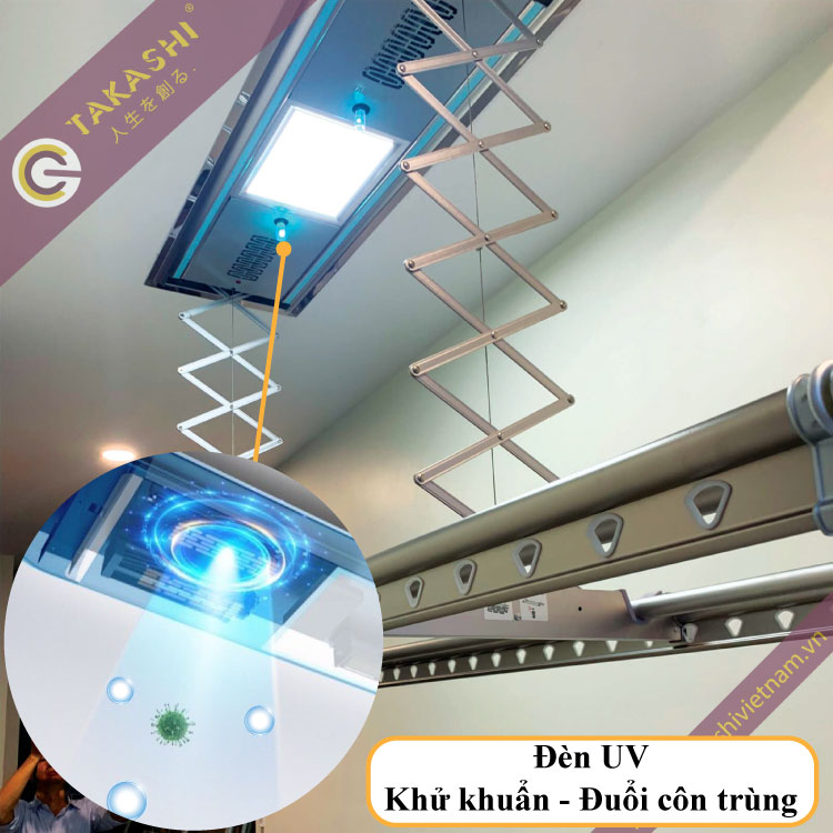 Đèn UV khử khuẩn trên giàn phơi