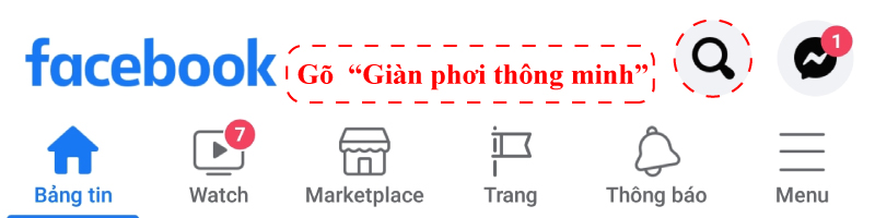 Search giàn phơi trên facebook