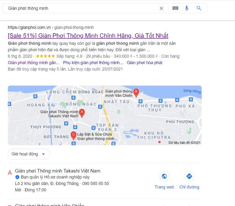 Mua giàn phơi trên Google